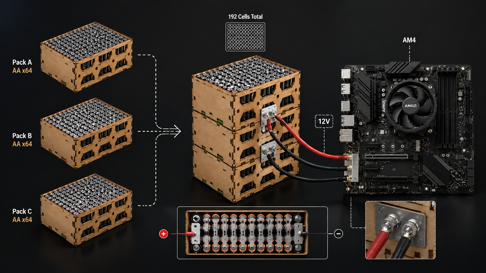 192 AA Batteries Successfully Power an AMD Ryzen PC