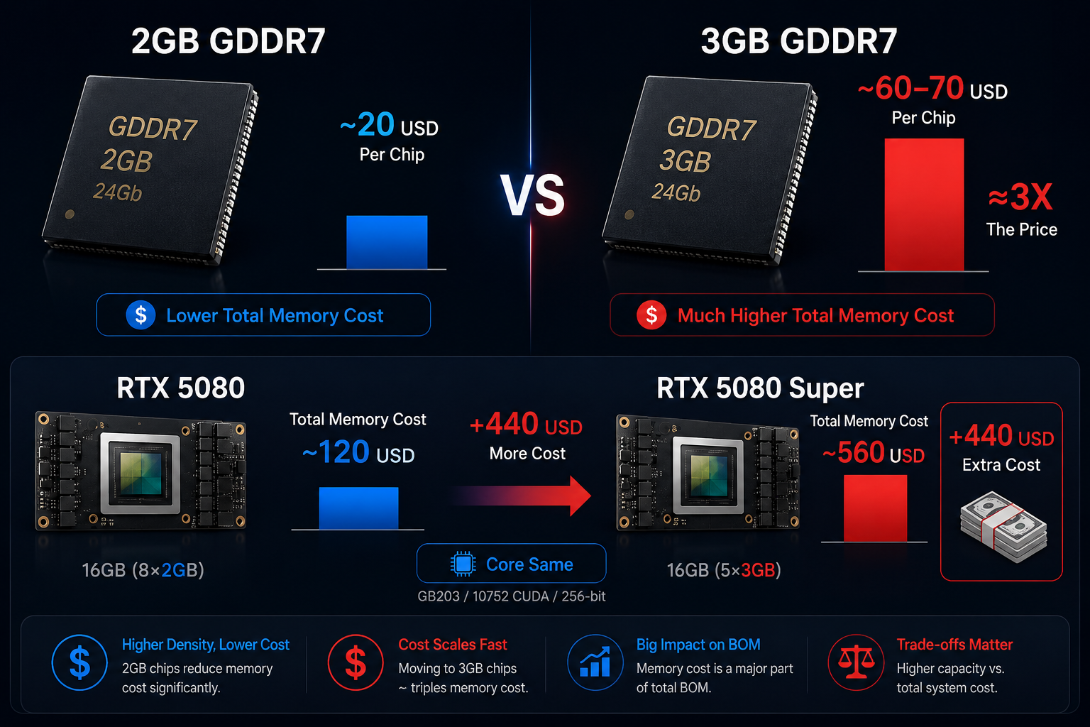 NVIDIA RTX 50 Super 3GB GDDR7 Price Triple